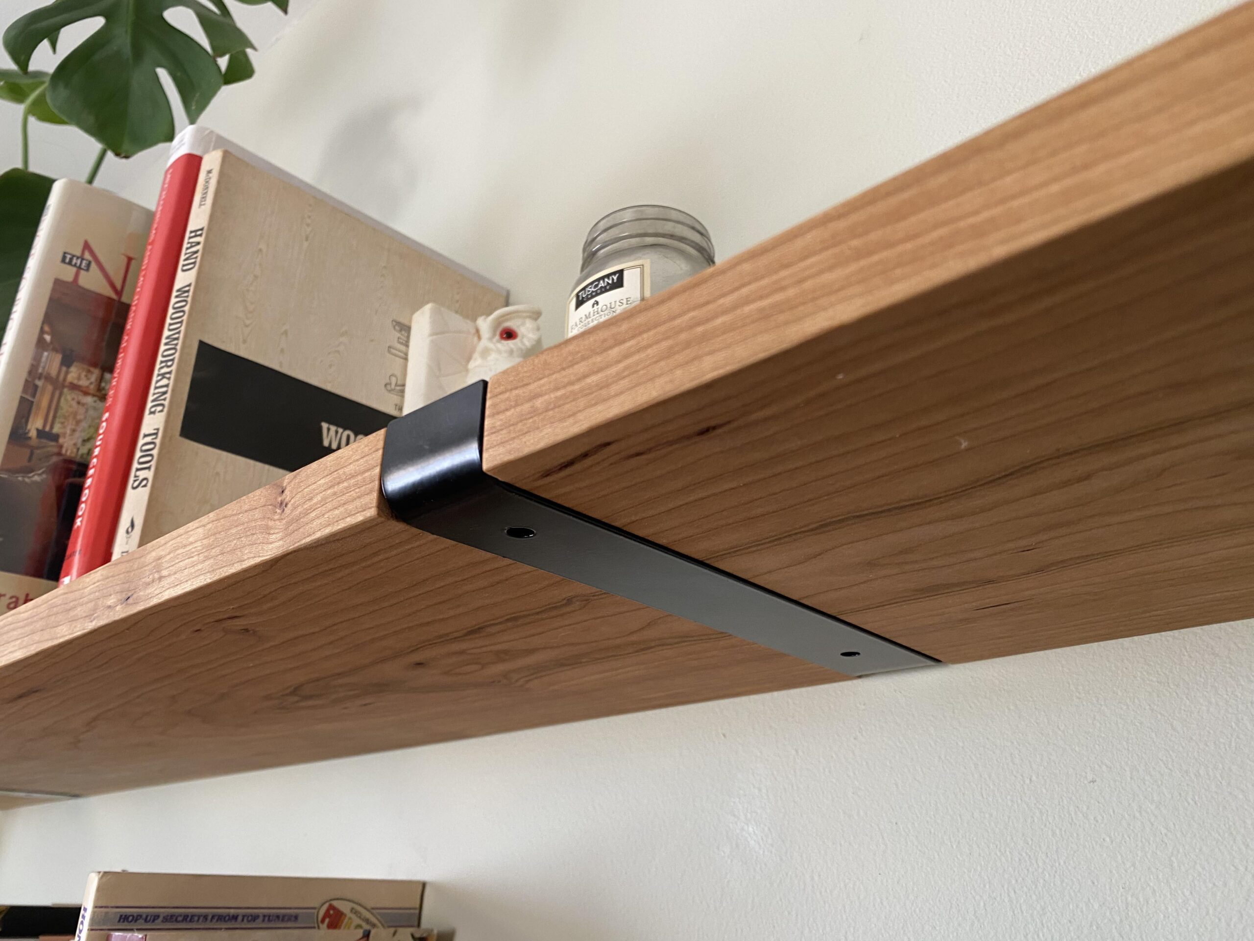 Custom Cherry shelves with flush mounting bracket.