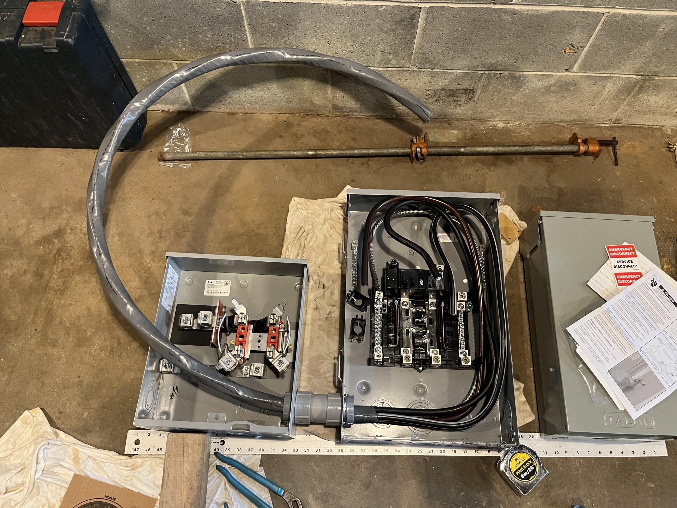 Meter base and main panel assembly prior to installation.